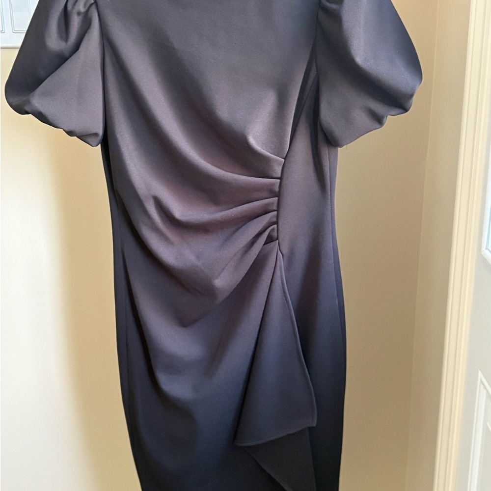 DKNY Black Asymmetrical Ruched Cocktail Dress - Picture 8 of 12
